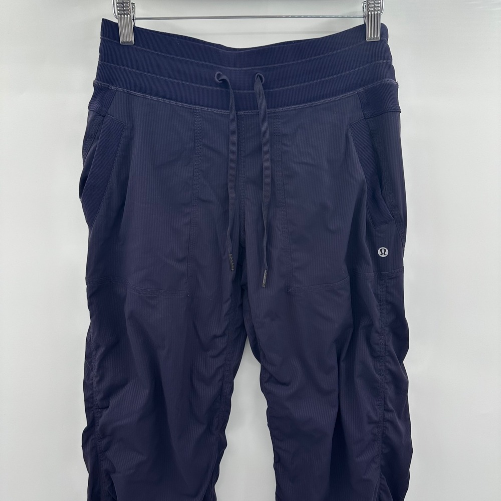 Lululemon Studio Pant II Unlined Blue Pinstripe Ruched Jogger Womens Size 6